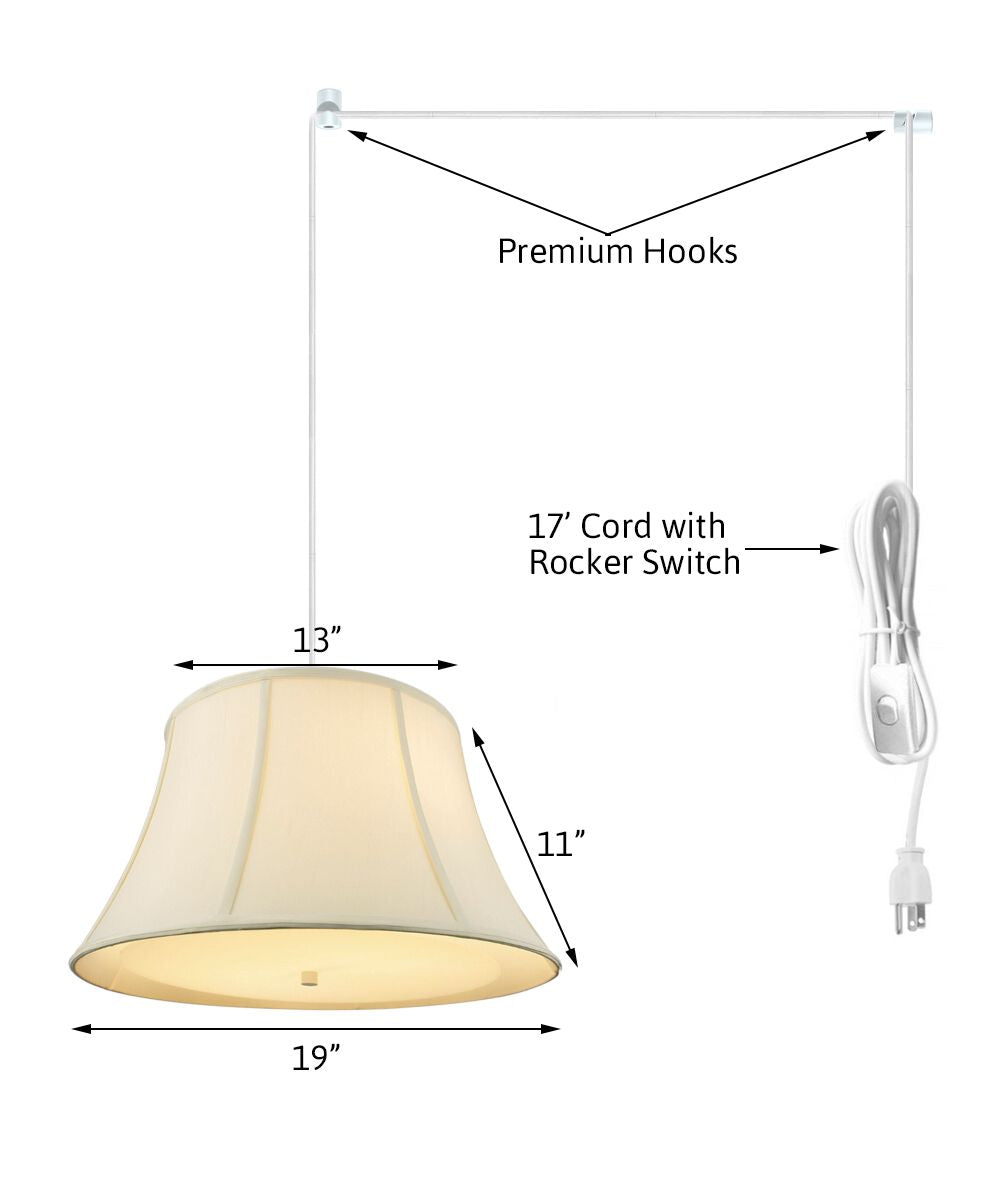 19"W 2 Light Swag Plug-In Pendant  Egg Shell with Diffuser White Cord