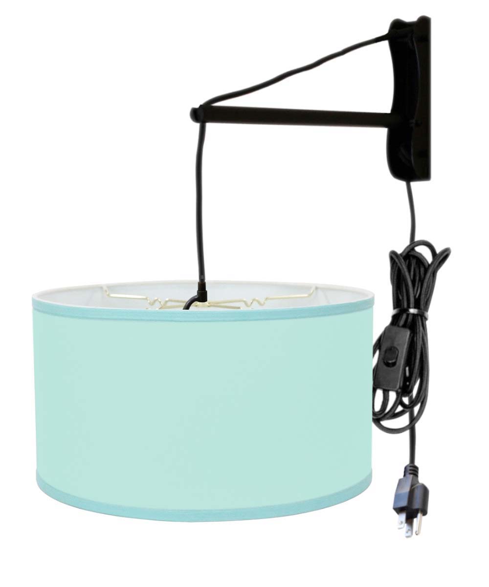 MAST Plug-In Wall Mount Pendant, 1 Light Black Cord/Arm, Island Paradise Blue Shade 18x18x10