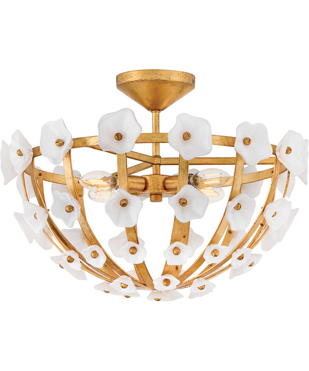 Azalea 4-Light Medium Semi-Flush Mount in Distressed Brass