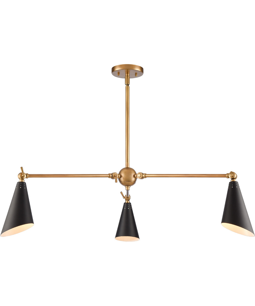 Luca 38'' Wide 3-Light Chandelier - Natural Brass/Black