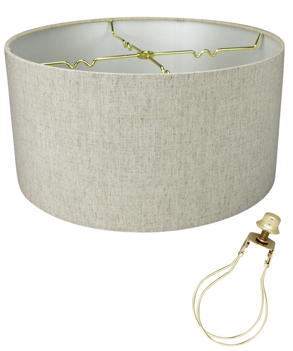 14x14x7" CLIP-ON FITTER Textured Oatmeal Hardback Drum Lampshade