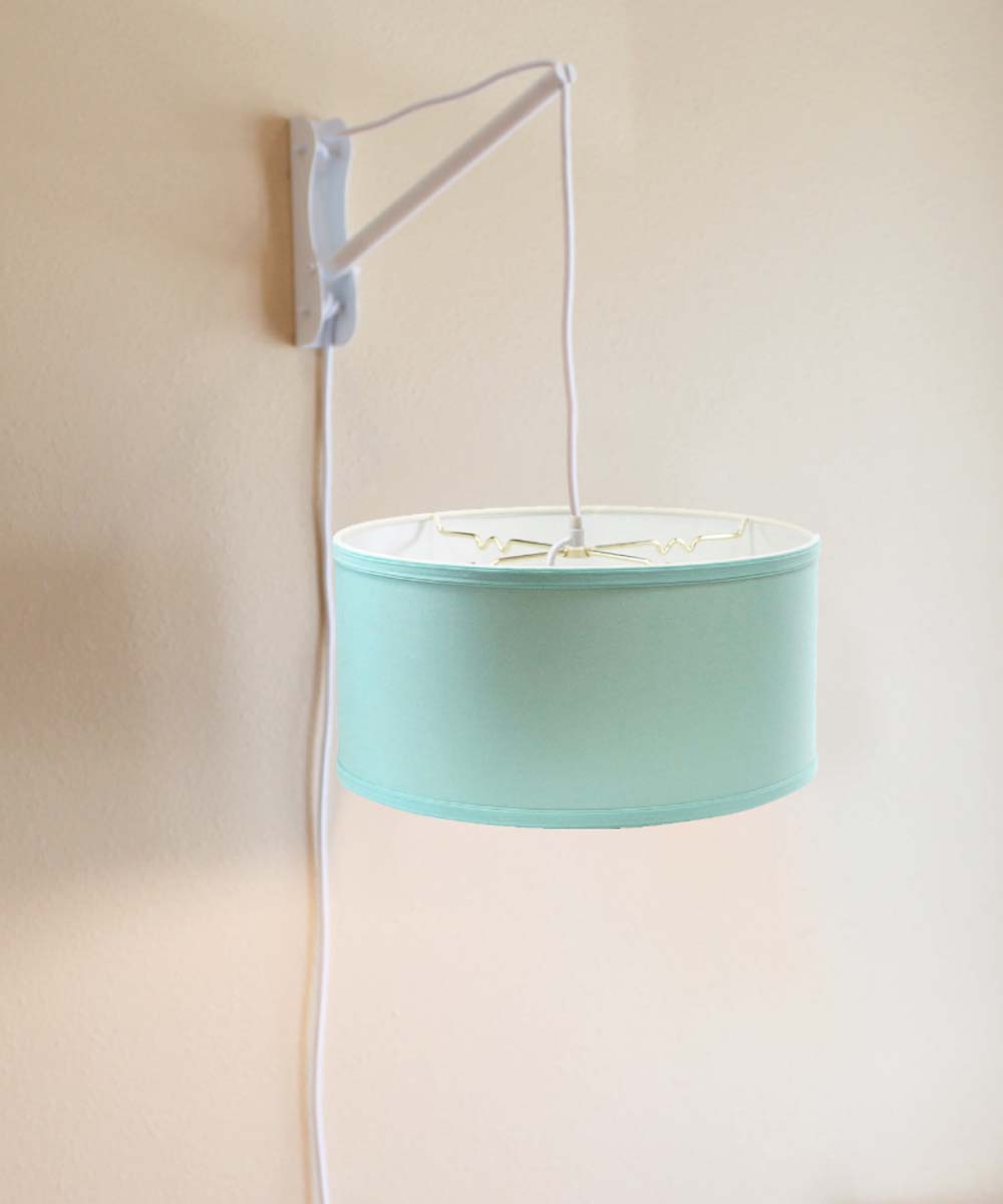 MAST Plug-In Wall Mount Pendant, 2 Light White Cord/Arm with Diffuser, Island Paradise Blue Shade 14x14x07