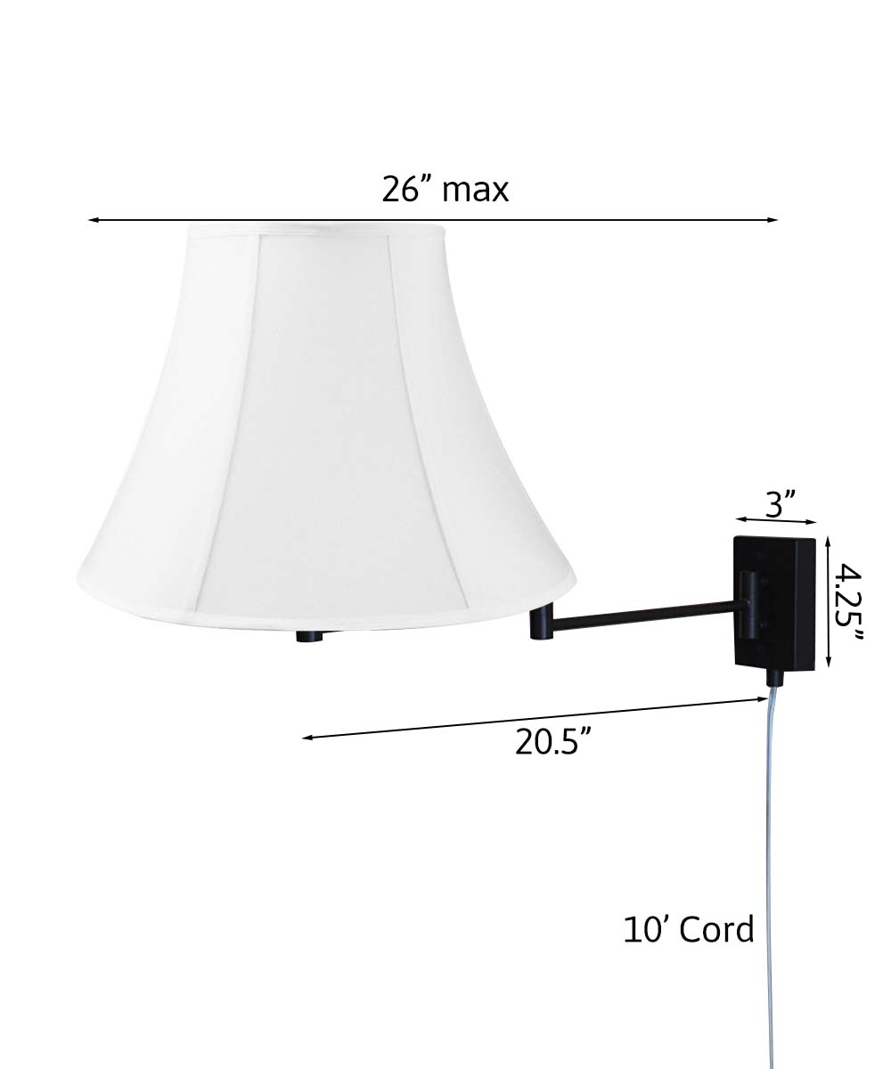 Dimmable Swing Arm Wall Light Bronze Brown Finish White Linen Lampshade - For Bedside, Living Room, Reading Chair