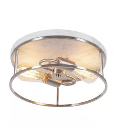 Alsy 13"W 2-Light Brushed Nickel with White Marbled Base Flush Mount Light Fixture