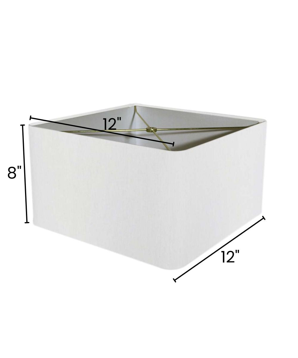 12"x12"x8"  Heartland Rounded Corner Premiere Hardback Square Drum Lampshade, White Linen Fabric