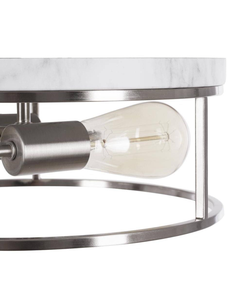 Alsy 13"W 2-Light Brushed Nickel with White Marbled Base Flush Mount Light Fixture