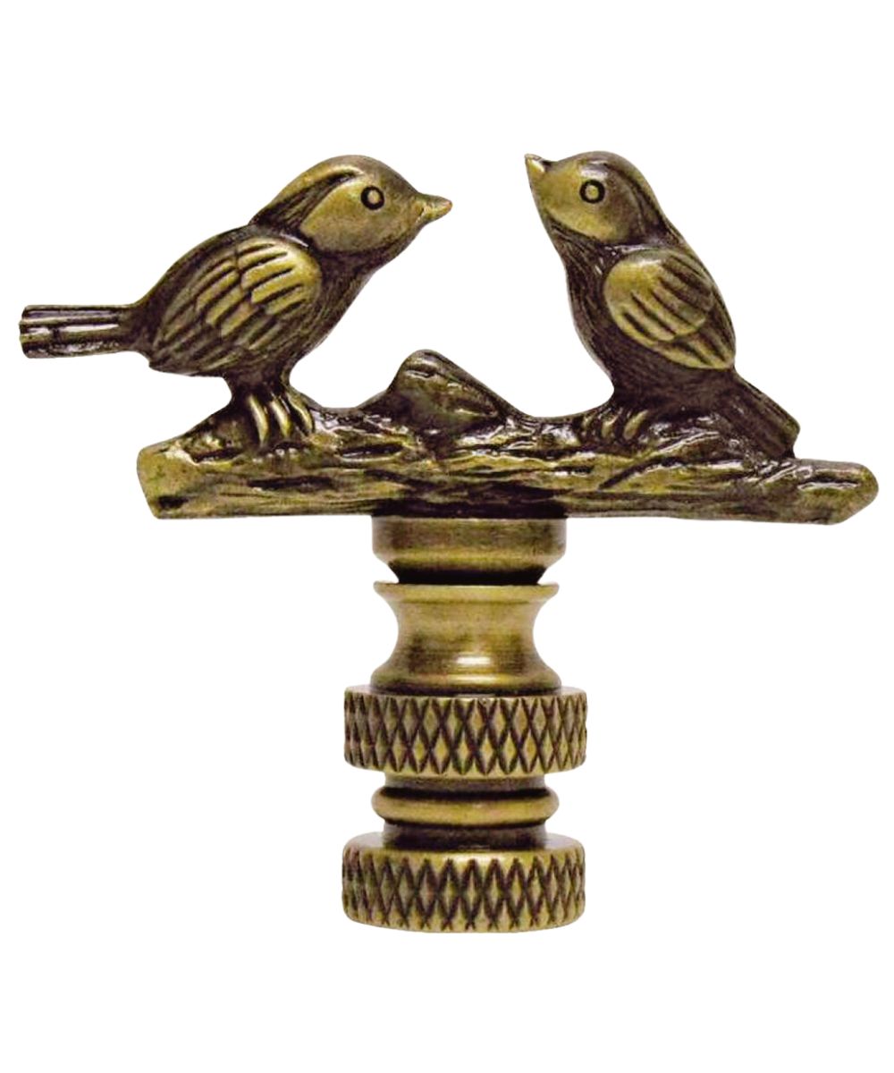 Songbirds Lamp Finial Antique Brass Metal 1.75"h