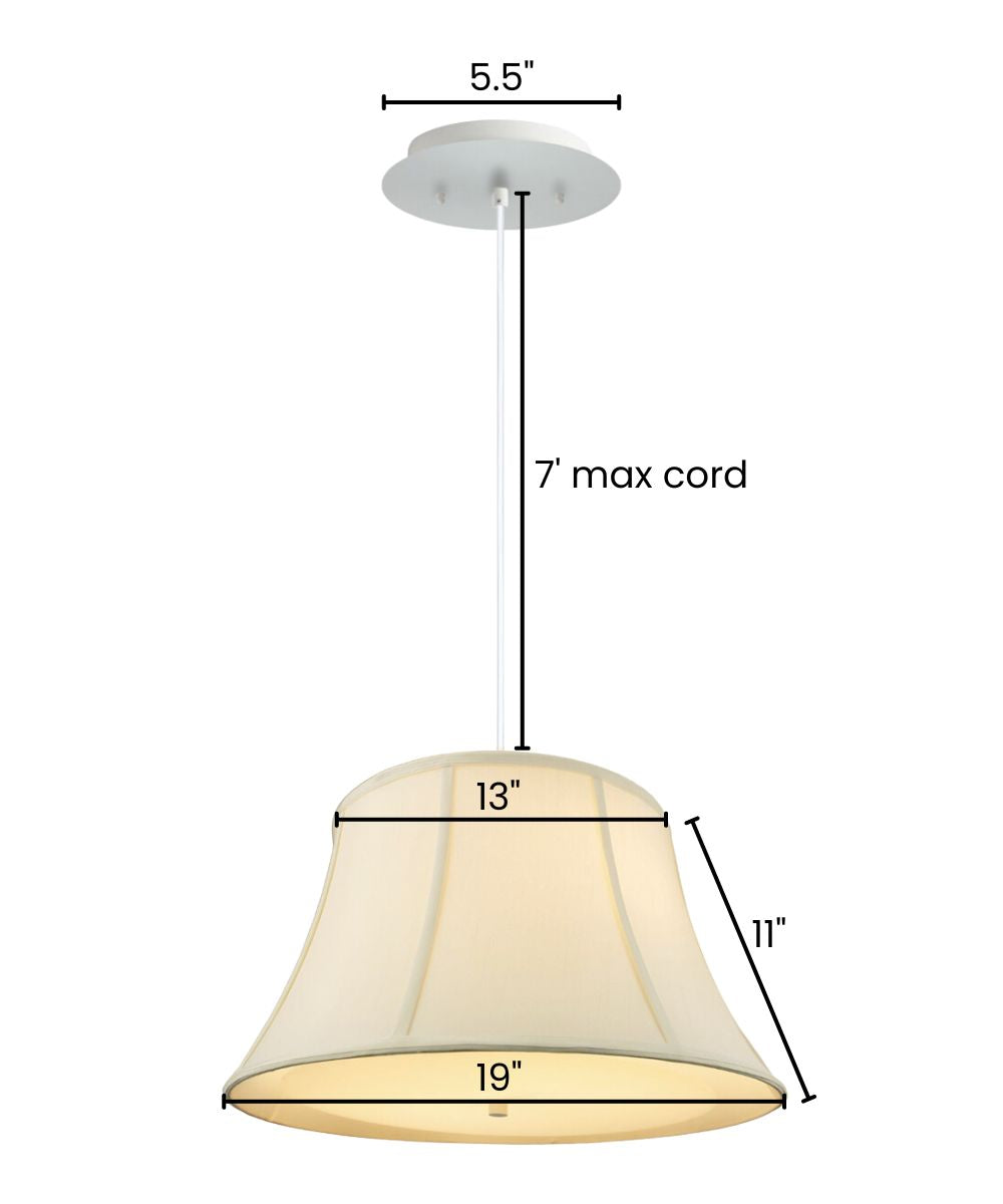 19" W 2 Light Pendant Egg Shell Shade with Diffuser, White Cord