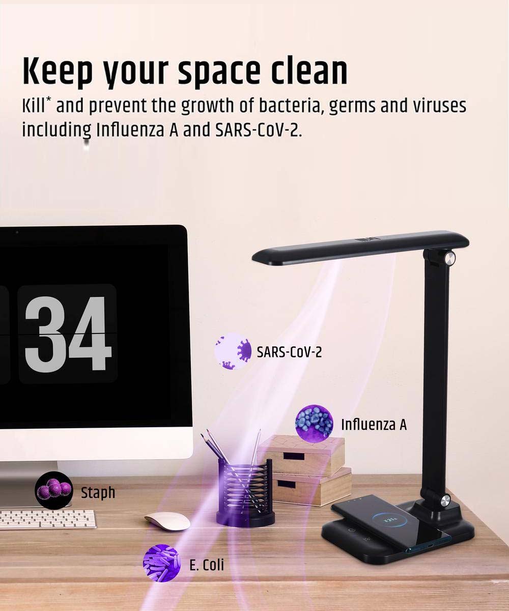 Brilli 15"H Bright-Clean Antimicrobial LED Desk Lamp Matte Black Finish with Wireless Charging