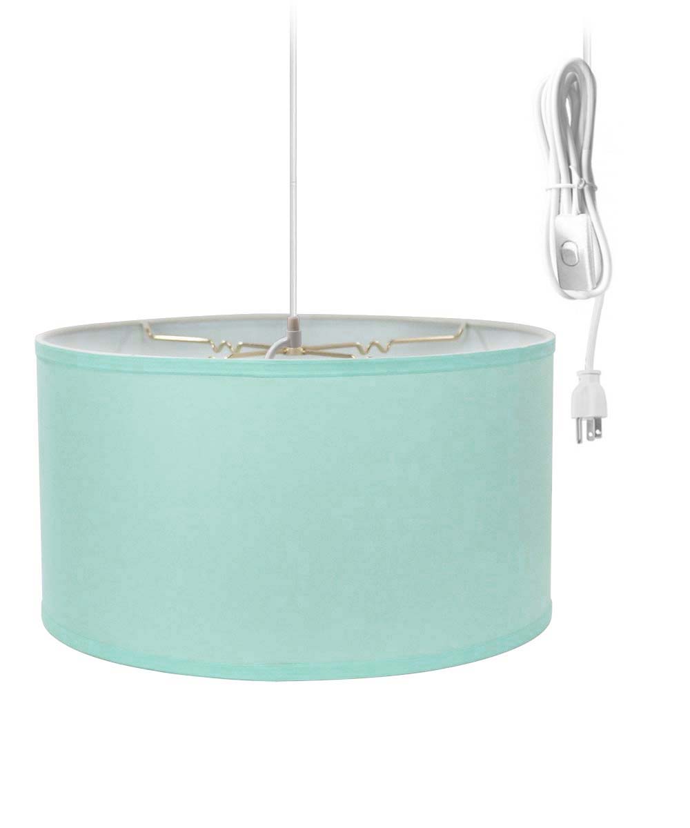 1 Light Swag Plug-In Pendant 18"w Island Paradise Blue Shade, 17' White Cord