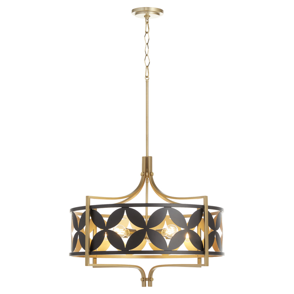 Mariposa 5-light Pendant Matte Black w/Aged Brass