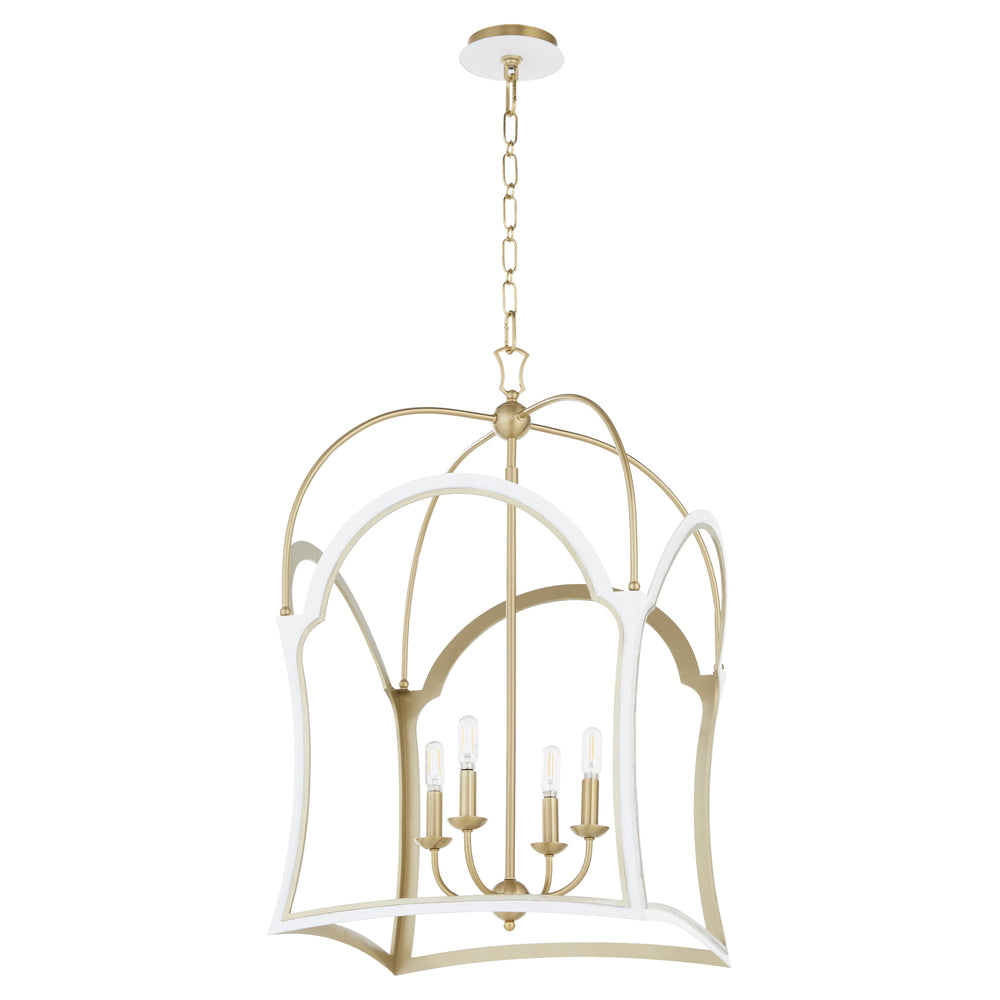 Tiffany 4-light Entry Foyer Hall Chandelier Studio White w/ Aged Brass