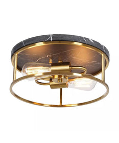 Alsy 13"W 2-Light Brushed Gold with Black Marbled Base Flush Mount Light Fixture