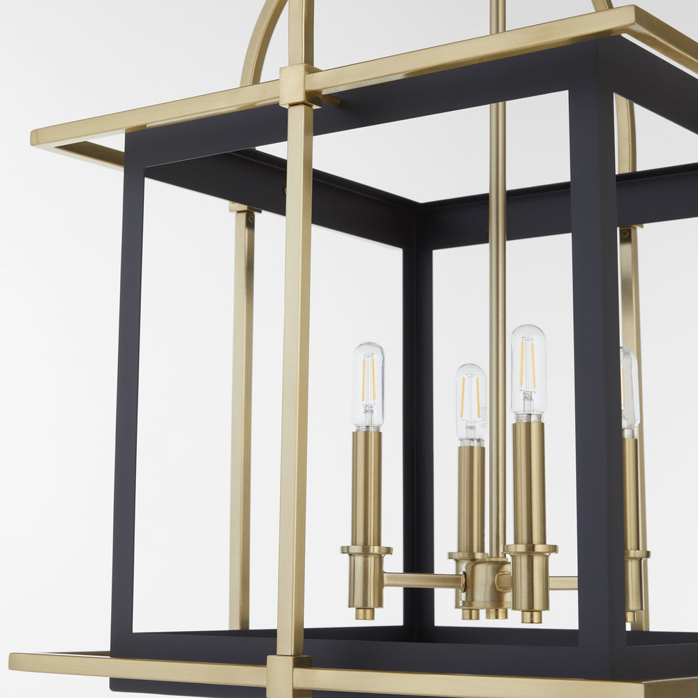 Moritz 4-light Pendant Matte Black w/Aged Brass