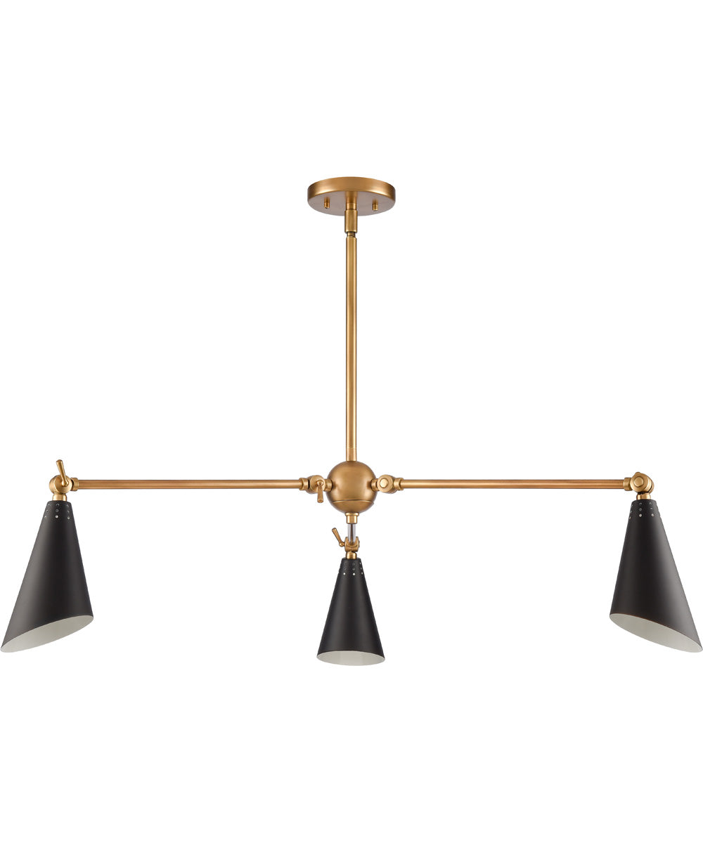 Luca 38'' Wide 3-Light Chandelier - Natural Brass/Black