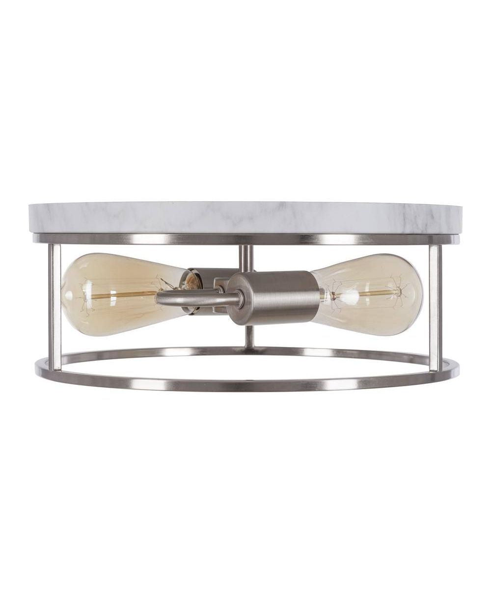 Alsy 13"W 2-Light Brushed Nickel with White Marbled Base Flush Mount Light Fixture