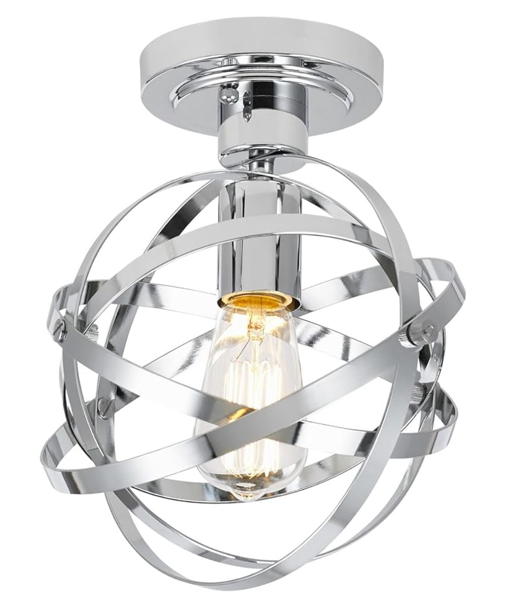 Cresswell 10"W Colton Orbit 1-Light Chrome Elliptical Rings Semi-Flushmount Orb Light Fixture