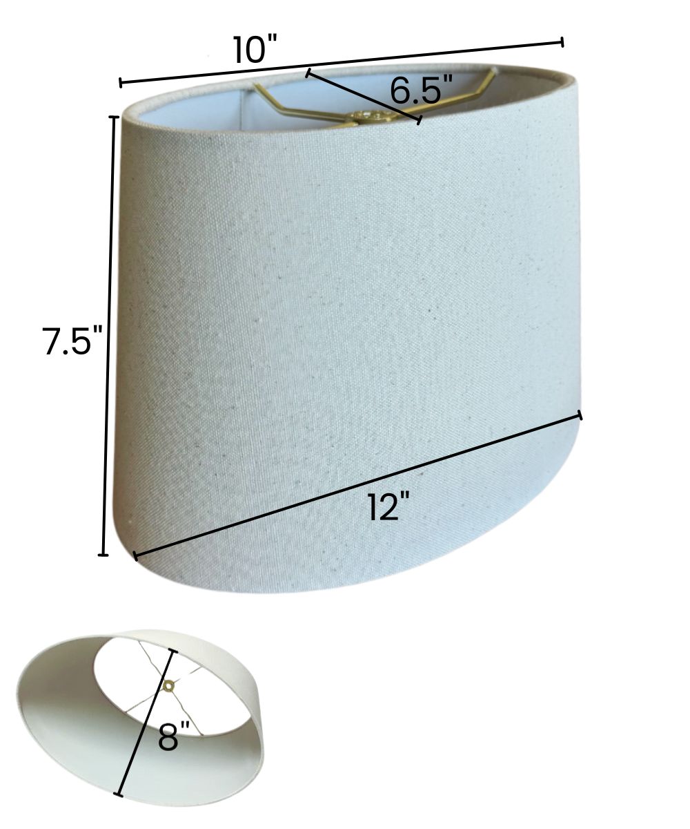 (6.5x10) Top (8x12) Bottom x 7.5H Hardback Oval Drum Lampshade, Light Oatmeal Off-White