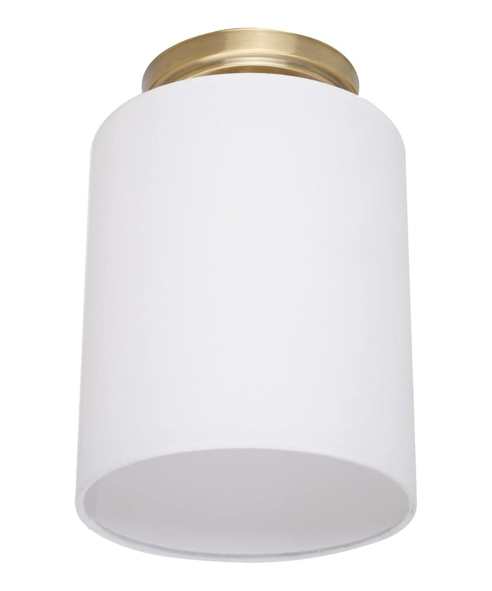 Catalina Lighting 7"W 1-Light Satin Brass Finish with White Linen Fabric Drum Shade Flush Mount Light Fixture