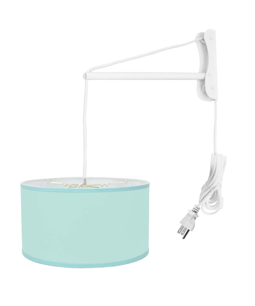 MAST Plug-In Wall Mount Pendant, 2 Light White Cord/Arm with Diffuser, Island Paradise Blue Shade 18x18x10