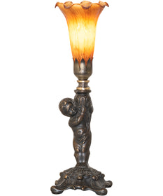 12" High Amber Pond Lily Cherub Mini Lamp