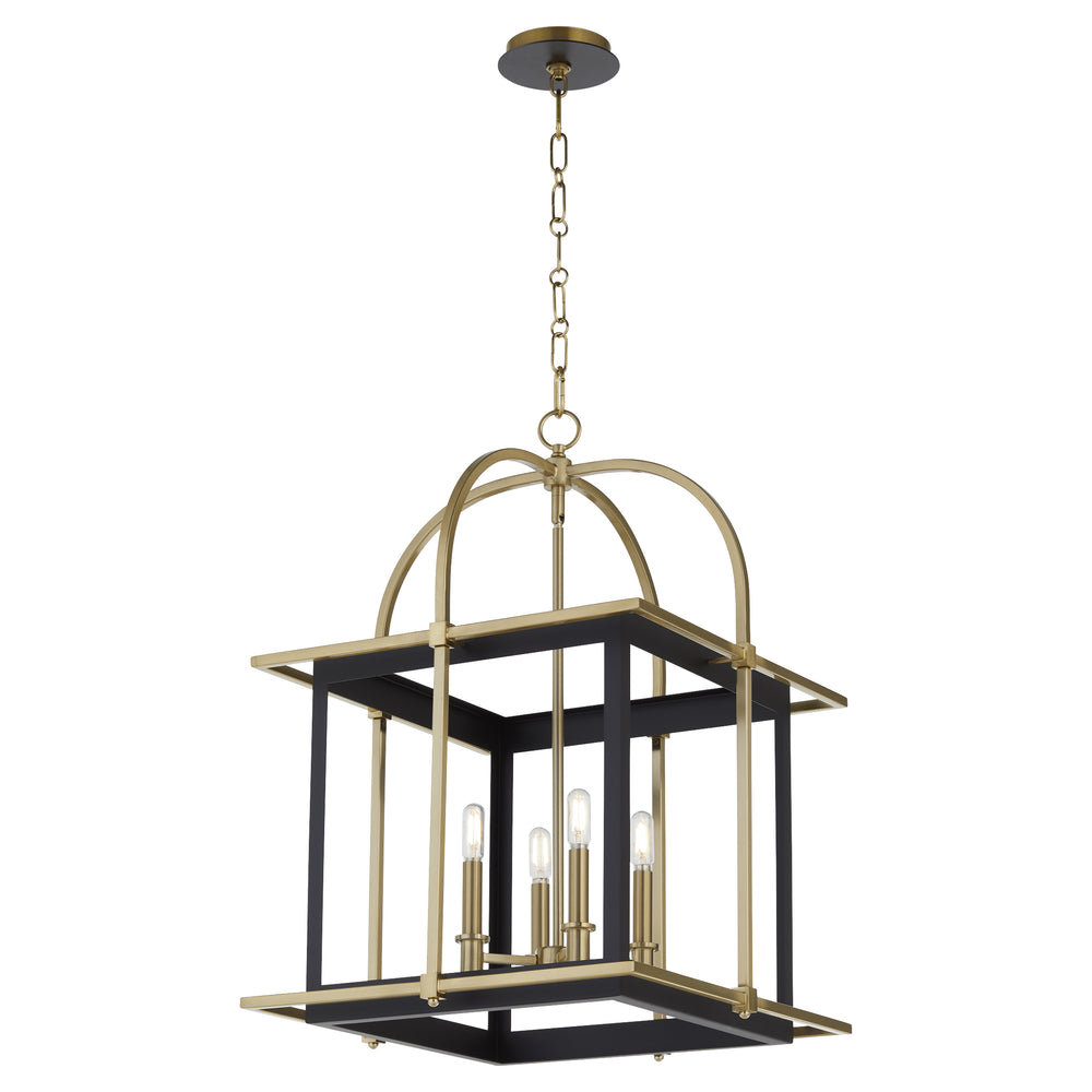 Moritz 4-light Pendant Matte Black w/Aged Brass