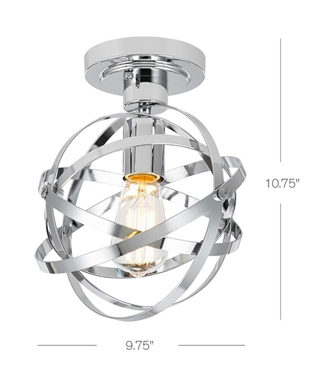 Cresswell 10"W Colton Orbit 1-Light Chrome Elliptical Rings Semi-Flushmount Orb Light Fixture