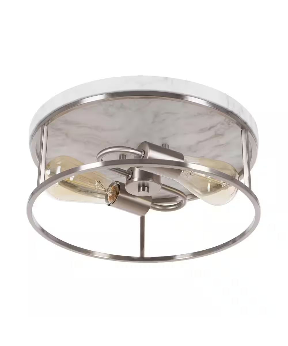 Alsy 13"W 2-Light Brushed Nickel with White Marbled Base Flush Mount Light Fixture