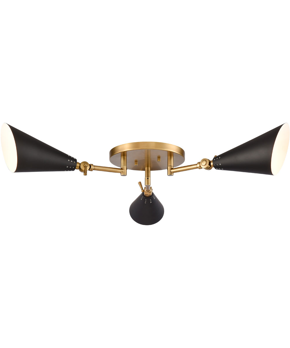 Luca 29'' Wide 3-Light Flush Mount - Natural Brass/Black