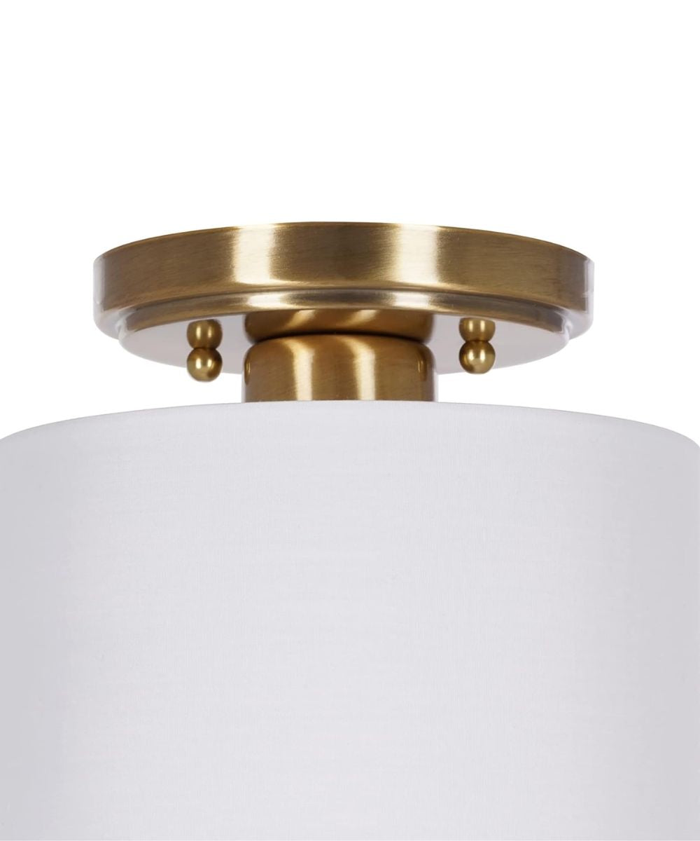 Catalina Lighting 7"W 1-Light Satin Brass Finish with White Linen Fabric Drum Shade Flush Mount Light Fixture