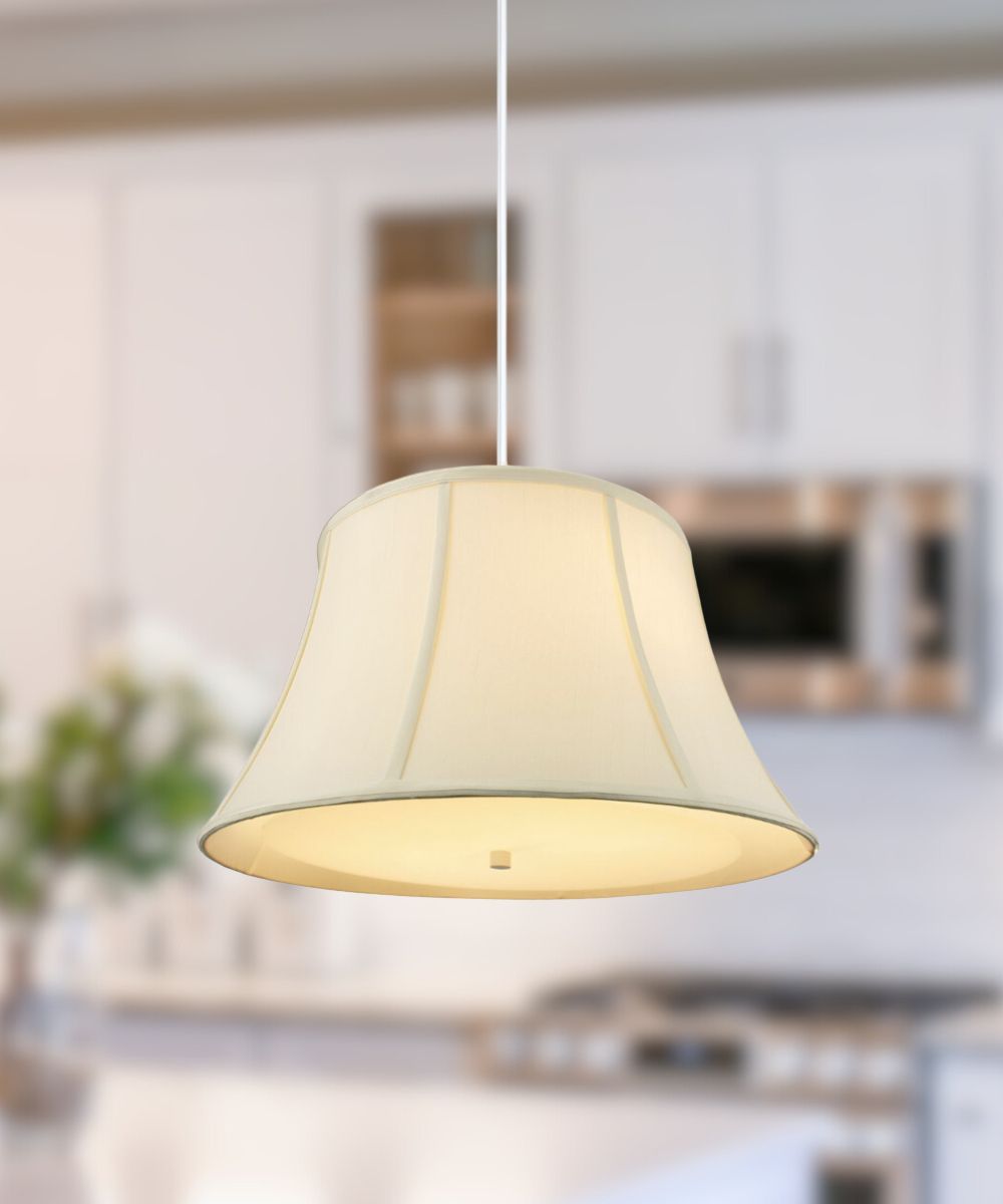 19" W 2 Light Pendant Egg Shell Shade with Diffuser, White Cord