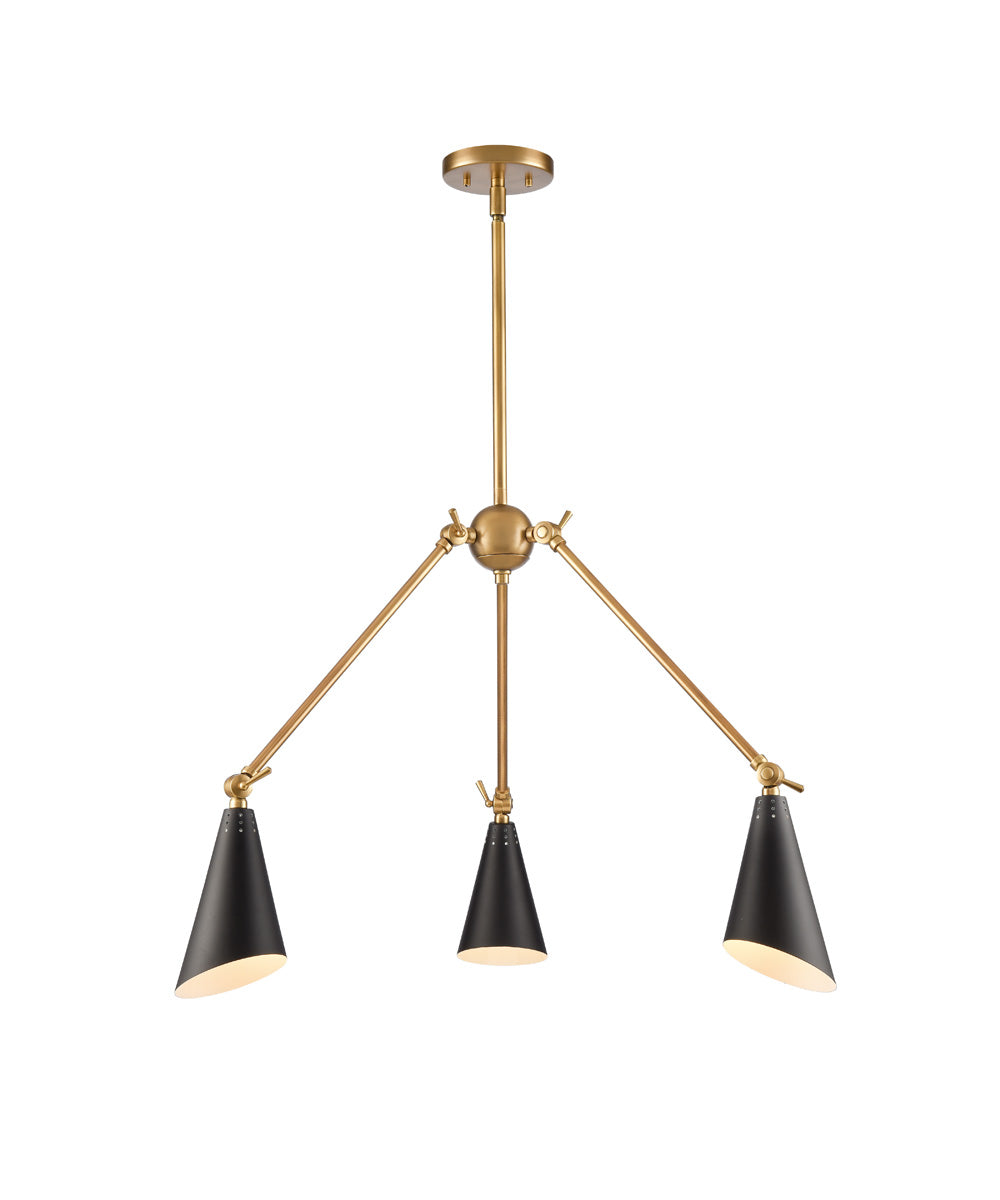 Luca 38'' Wide 3-Light Chandelier - Natural Brass/Black