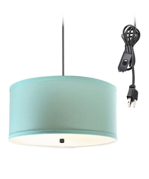 2 Light Swag Plug-In Pendant 14"w Island Paradise Blue with Diffuser, Black Cord