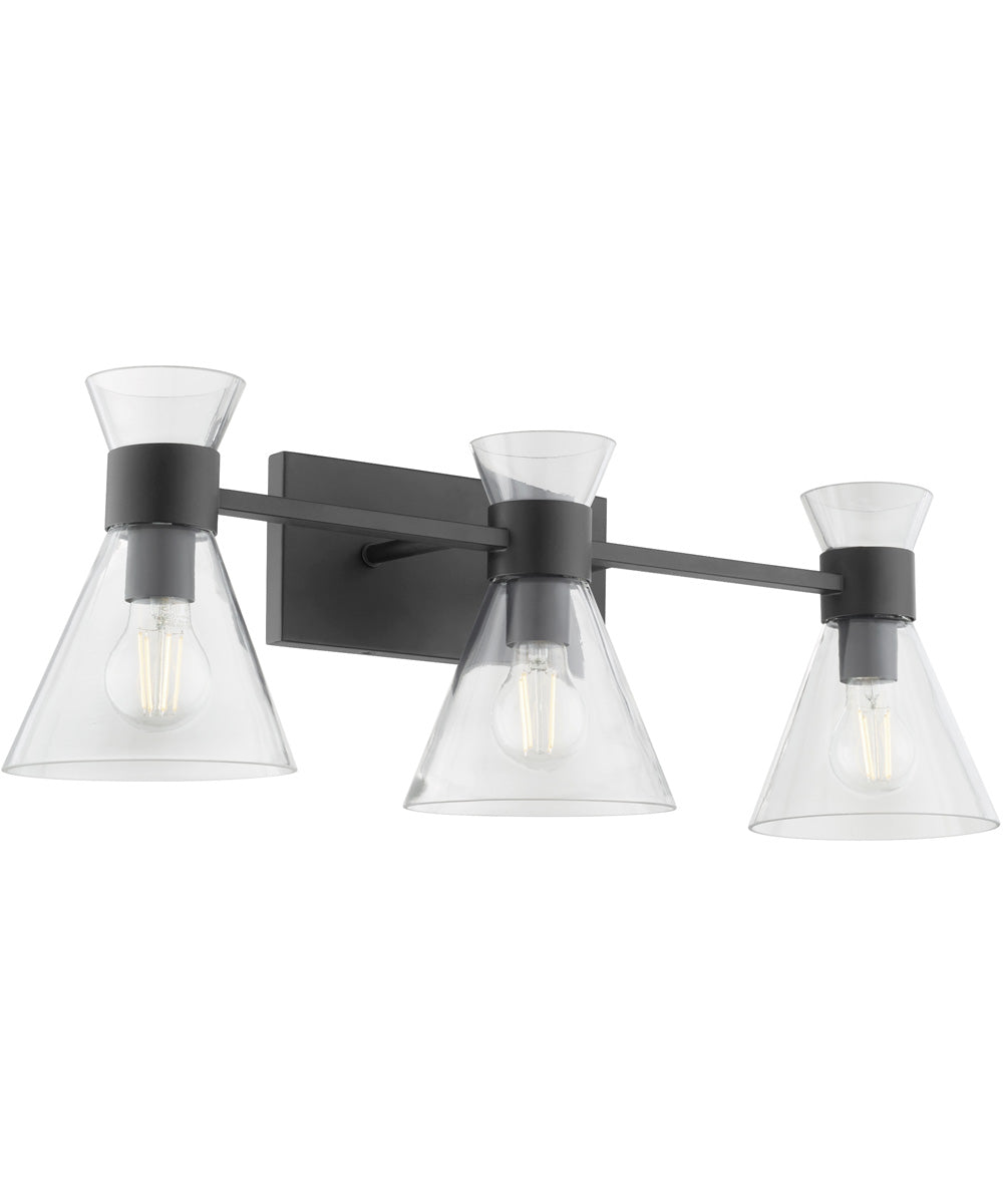 Beldar 3-light Bath Vanity Light Matte Black w/ Clear Glass