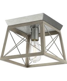 Briarwood 1-Light Galvanized Bleached Oak Farmhouse Style Flush Mount Ceiling Light Galvanized Finish