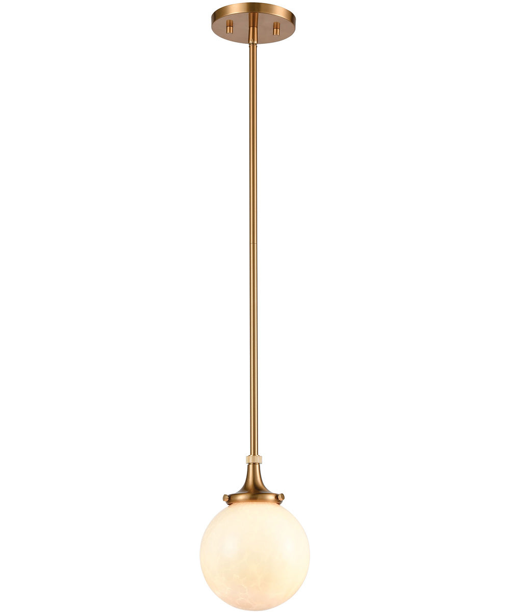 Beverly Hills 1-Light Mini Pendant Satin Brass/White Feathered Glass