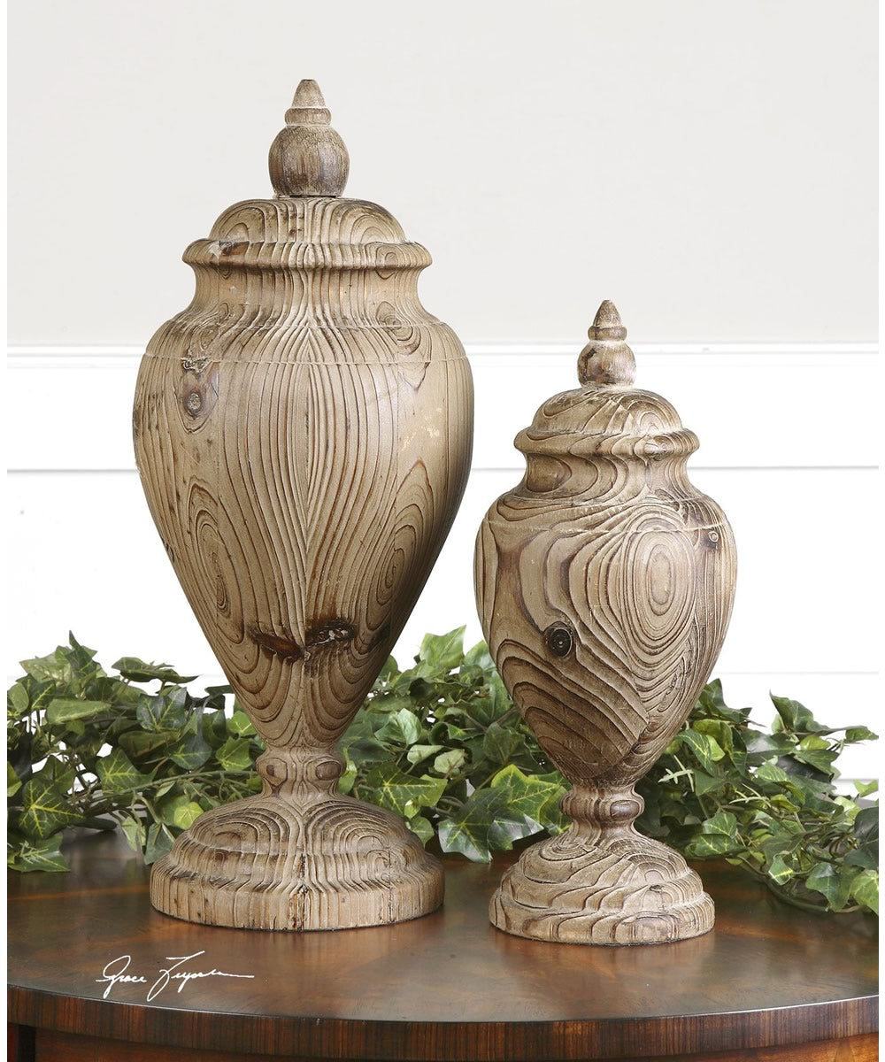 18 inchH Brisco Carved Wood Finials Set of 2