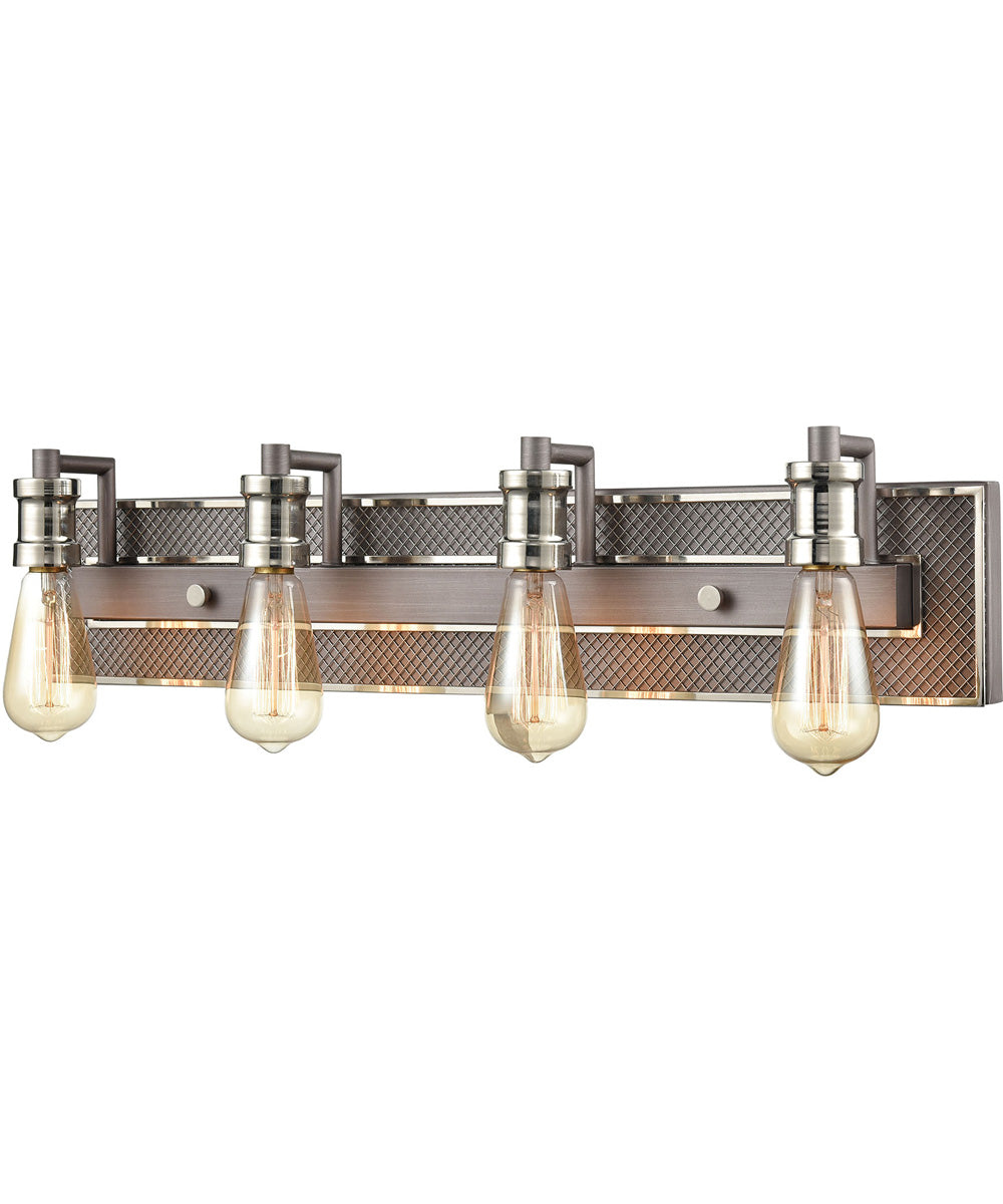 Gridiron 4-Light Vanity-Light Weathered Zinc/Polished Nickel