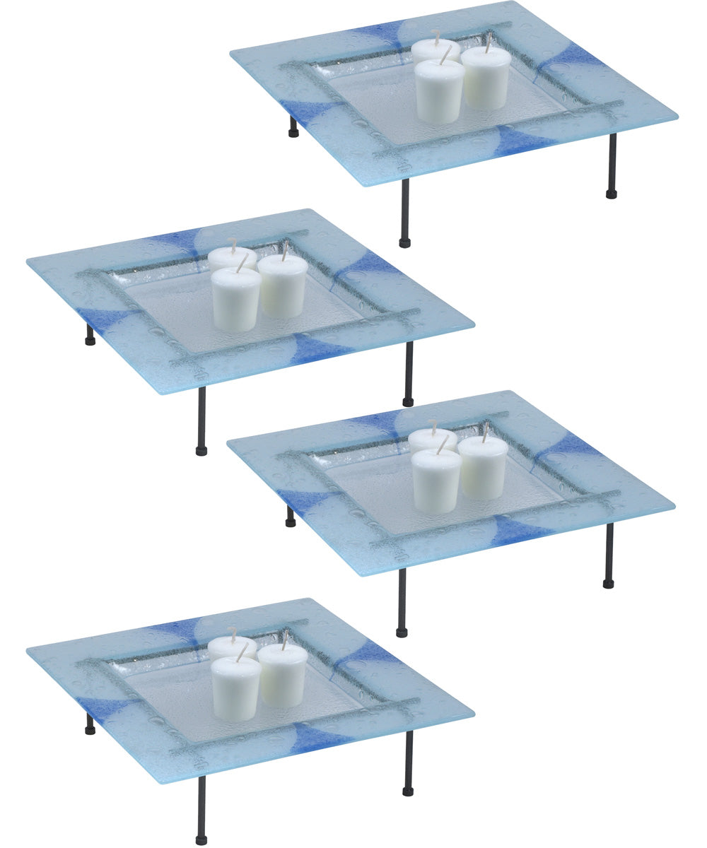 1.5 Inch H Blue Triangle 4-Piece Fused Glass Candle Votives With Stands