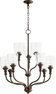 26"W Richmond 9-light Chandelier Oiled Bronze Clear Seeded