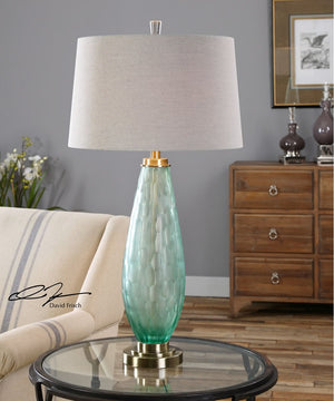 33"H Lenado Sea Green Glass Table Lamp