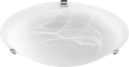 16"W 3-light Ceiling Flush Mount Polished Nickel w/ Faux Alabaster