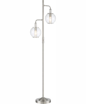 Kaira 2-Light 2-Light Floor Lamp Brushed Nickel/Clear Glass Shade