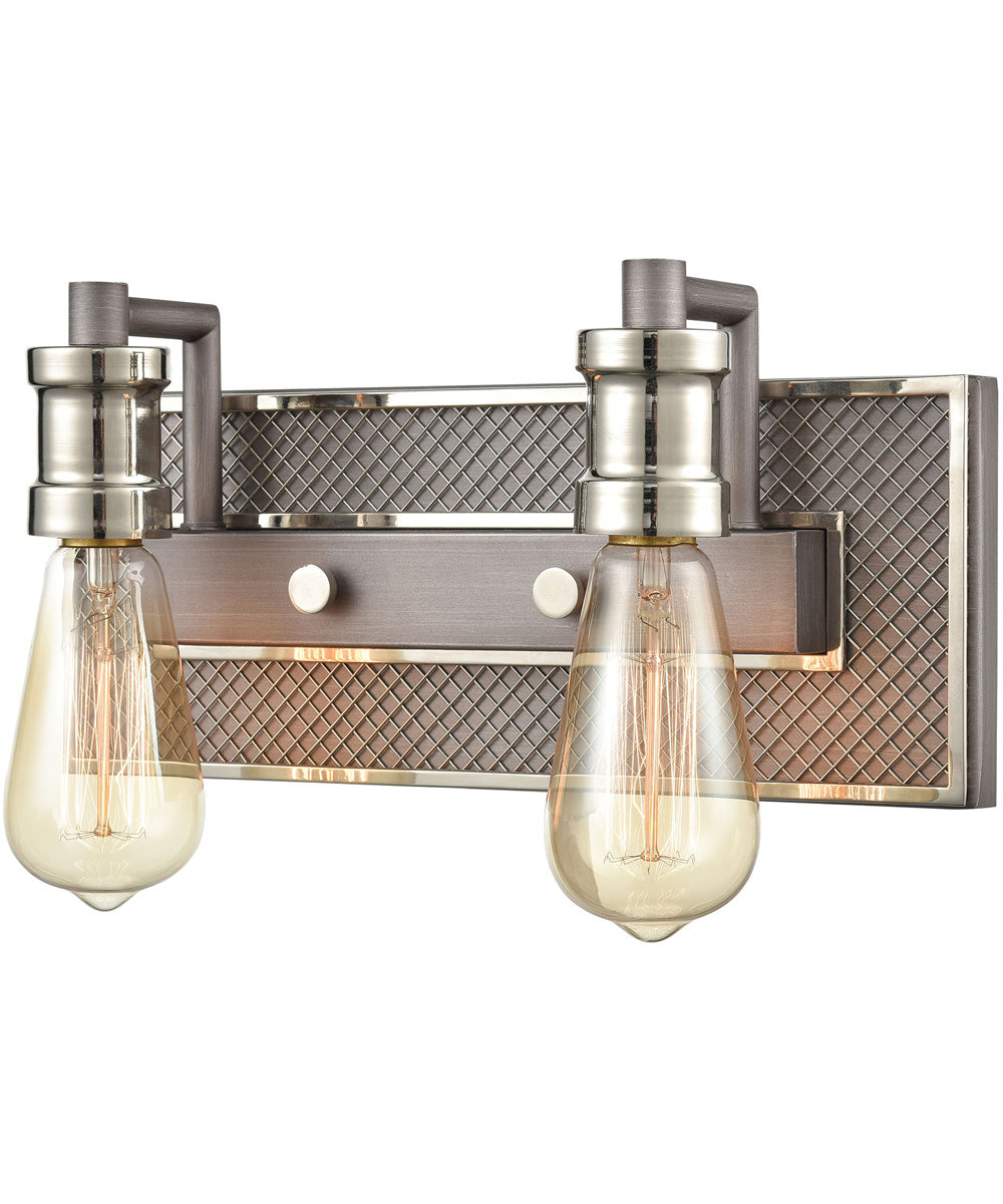 Gridiron 2-Light Vanity-Light Weathered Zinc/Polished Nickel