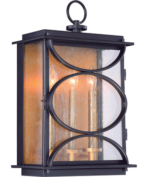 Hamilton 3-Light Outdoor Wall Light Midnight/Patina Aged Brass