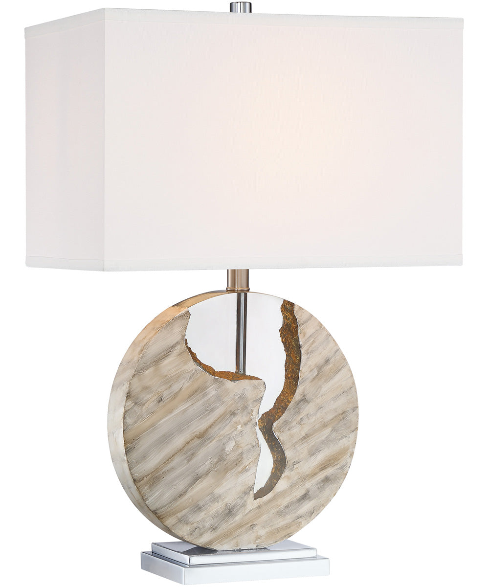 Reeder 1-Light Table Lamp Marbleized/Clear/White Fabric Shade