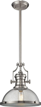 13"W Chadwick 1-Light Pendant Satin Nickel/Seeded Glass