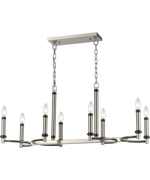 Sunsphere 8-Light Linear Chandelier Satin Nickel/Matte Black