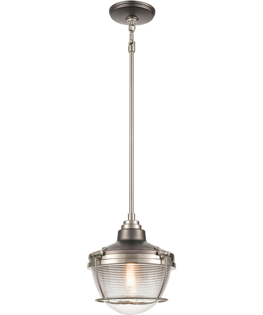 Seaway Passage 1-Light Mini Pendant Black Nickel/Satin Nickel/Clear Ribbed Glass