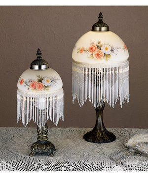 8"H Roussillon Rose Bouquet Fringed Mini Lamp